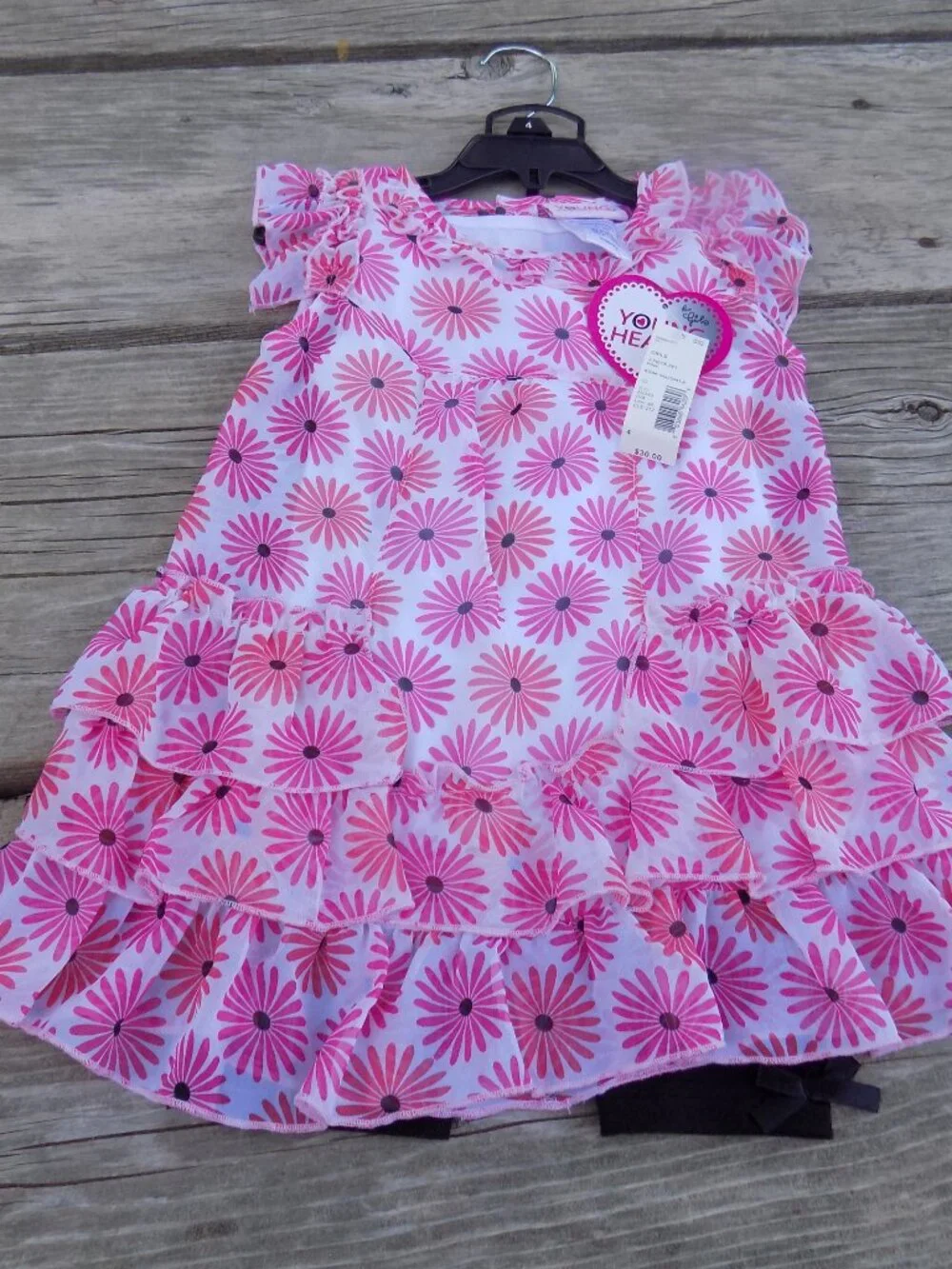 Young Hearts Girls 2 Piece Flower Outfit Ruffled Sleeves and bottom Sz 4 *